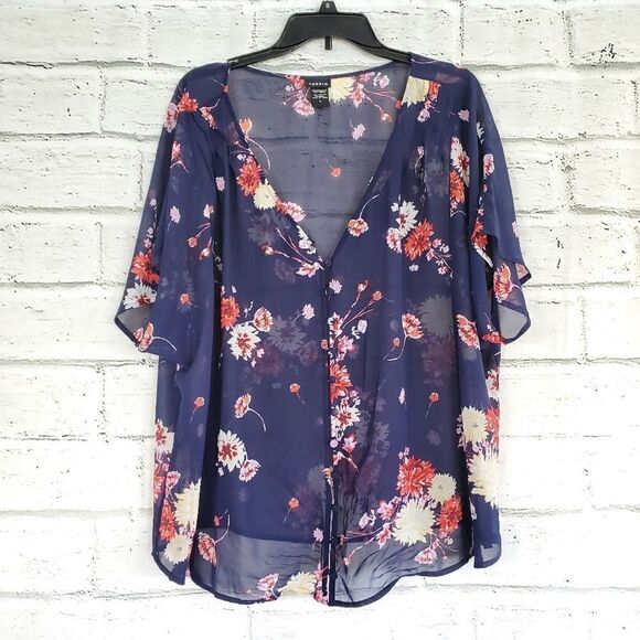Torrid floral semi sheer button up short shirt - Picture 1 of 6